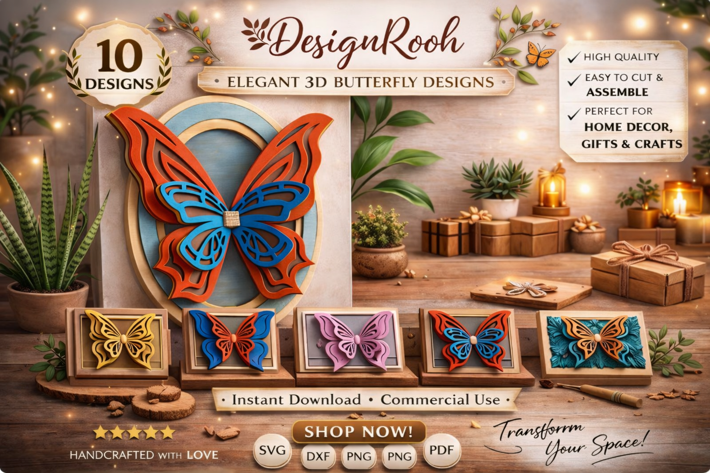 3D Layered Butterfly SVG Bundle, Laser Cut Files, Adjustable Wings, Instant Download