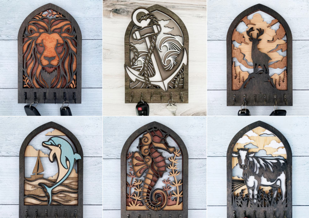 Complete Collection - 45 Arch Key Hanger Designs - Laser-Ready Files - Tested for Gowforge and Lightburn and more