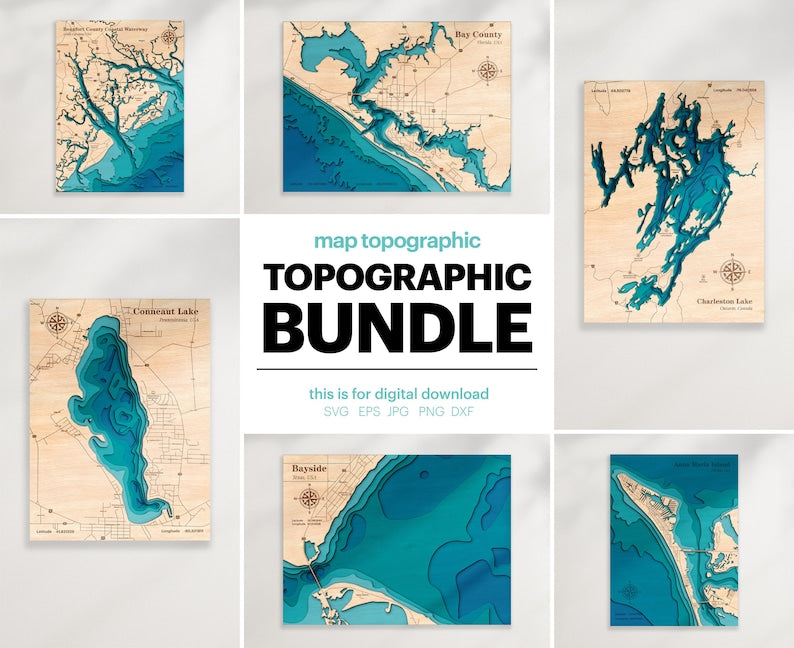 40+ City Map Multi-Layered Bundle & 300++ Topography 3D Map Bundle & : Lake House & Map House Decor, Wooden Island & Wall Sign, Bathymetric &  Compatible with all Laser Cutting Machine More than 2.8 GB.