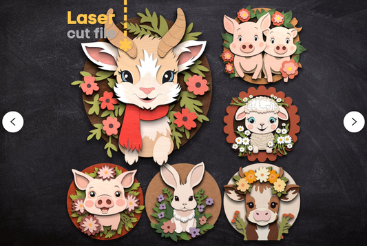 Farm Baby Animals SVG Bundle. Laser cut file for Glowforge, Goatling Calf Piglet Lamb Rabbit Round Sign Svg Dxf Ai Pdf Cdr