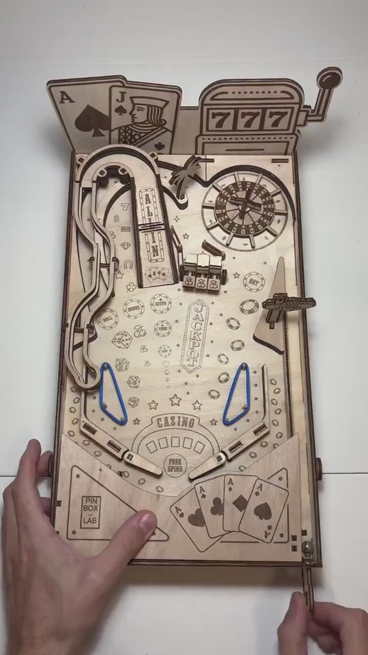 🎰 Casino Pinball Machine – Fully Functional with Spinning Roulette & Slot Reel – Laser Cut Files (DXF, SVG, AI, LightBurn) – 4mm
